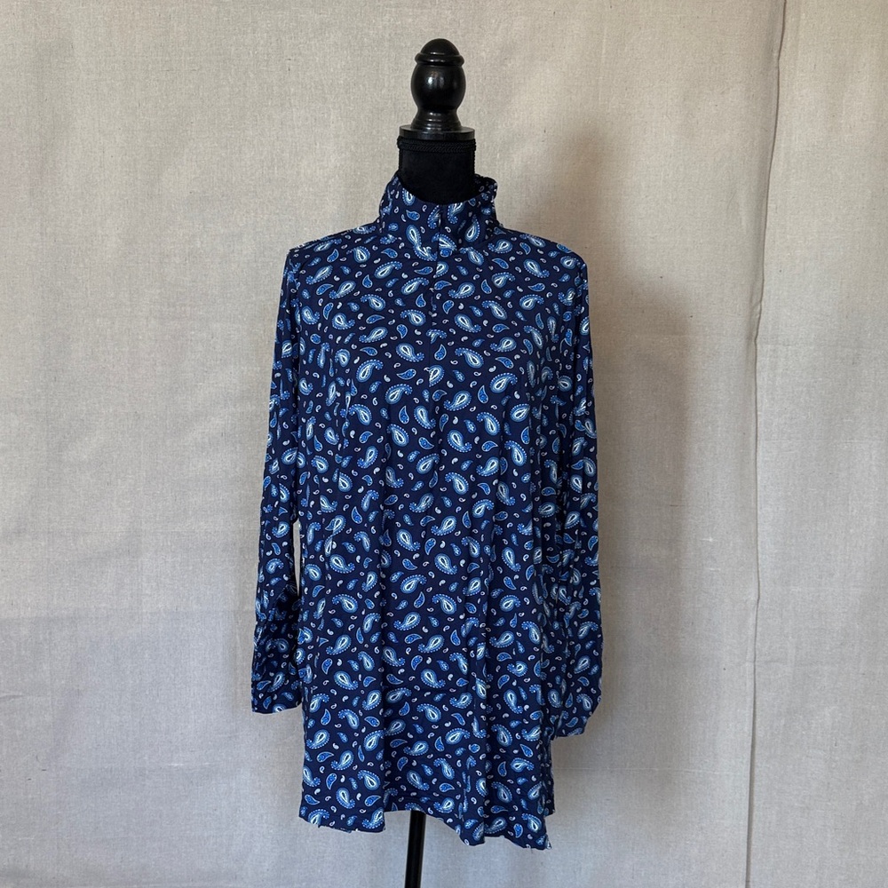 Lands' End Navy Paisley 1/4 Zip Swim Shirt Cover Up NWOT Plus Size 2X